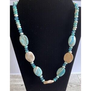 Life is Good Chunky Turquoise Beaded Stone Necklace Beach Vibe 24.5"